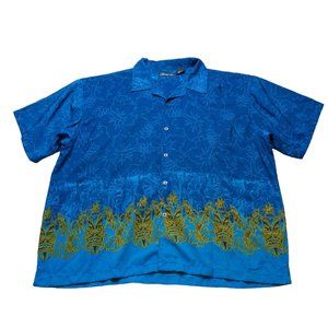 Vintage Y2K Aesthetic No Boundaries Surfer Camp Shirt Short Sleeve Mens 3XL Blue